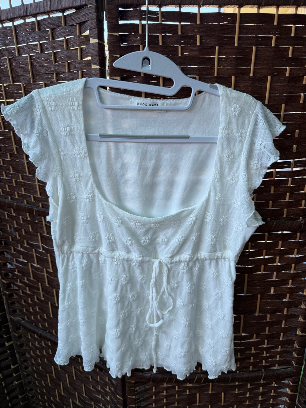 White Eyelet Scoop-Neck Peplum Tunic